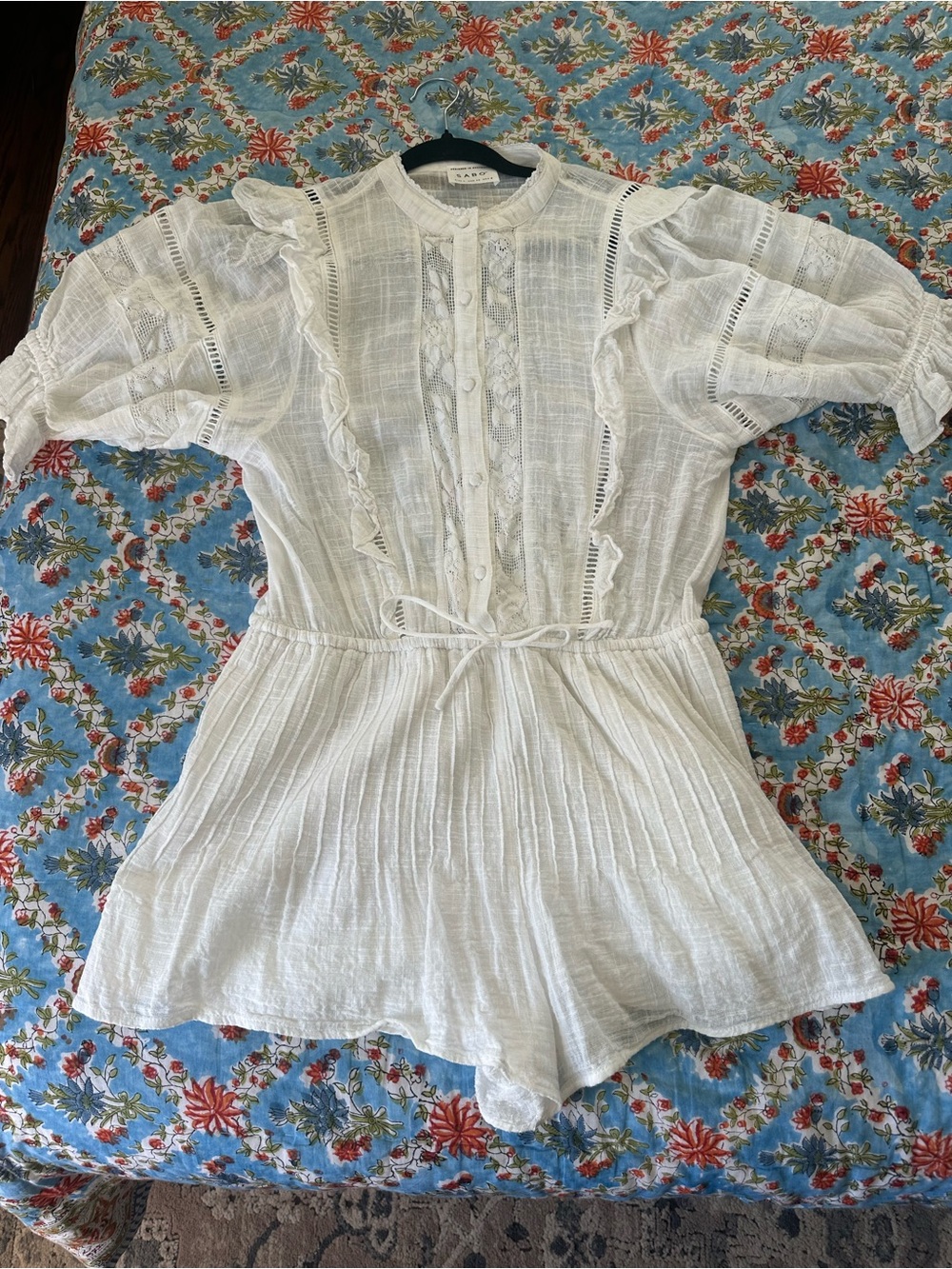 Sabo Skirt White Lace-Trim Short Romper